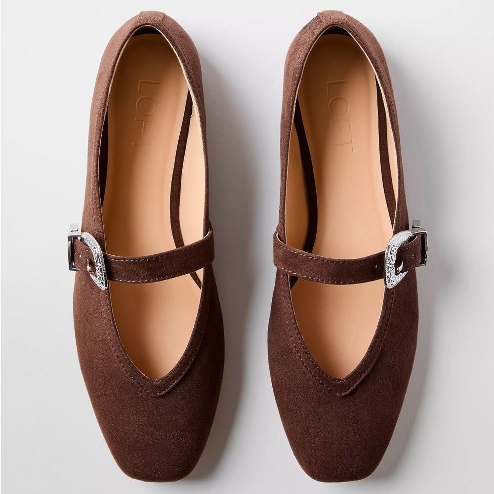 LOFT Brown Suede Mary Jane Flats with Silver Buckle - Picture 3 of 8